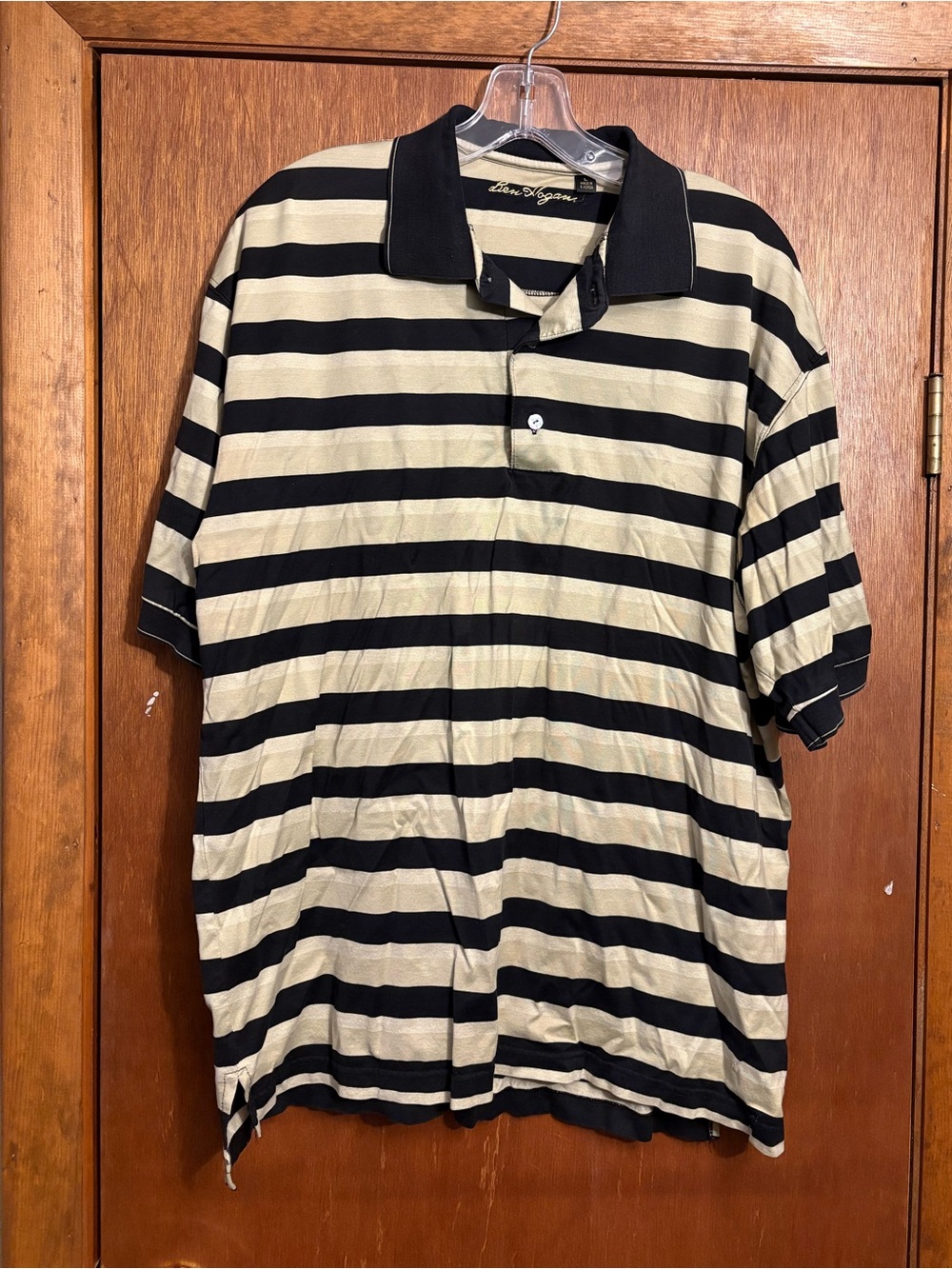Ben Hogan Black and Cream Striped Polo golf Shirt